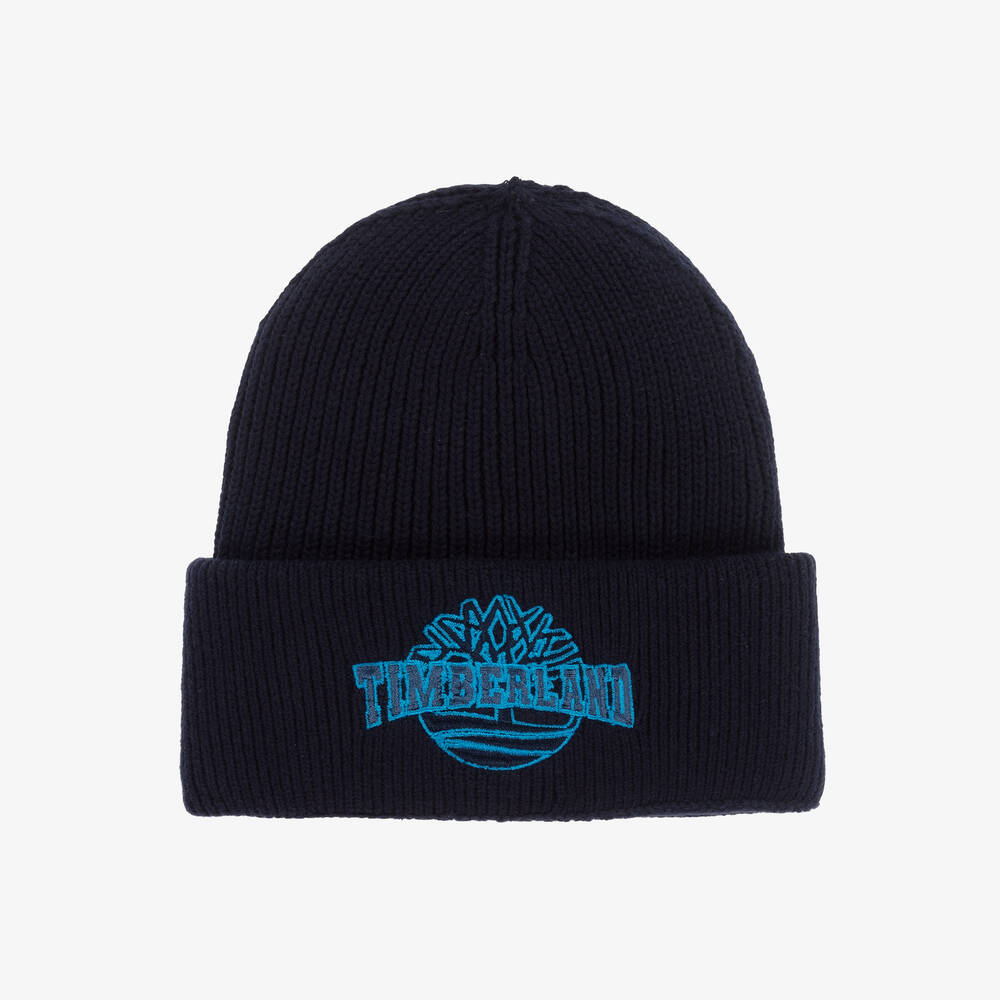 Timberland - Boys Navy Blue Cotton Knit Beanie Hat | Childrensalon