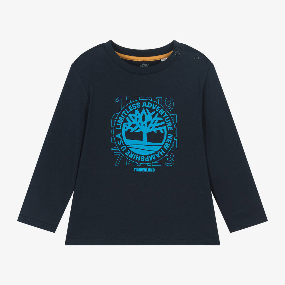 Timberland - Boys Navy Blue Logo Print Top | Childrensalon