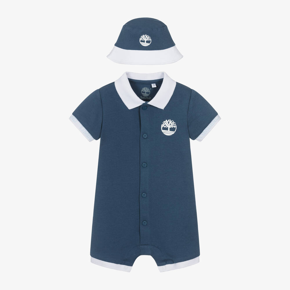 Timberland - Boys Navy Blue Organic Cotton Babysuit Set | Childrensalon