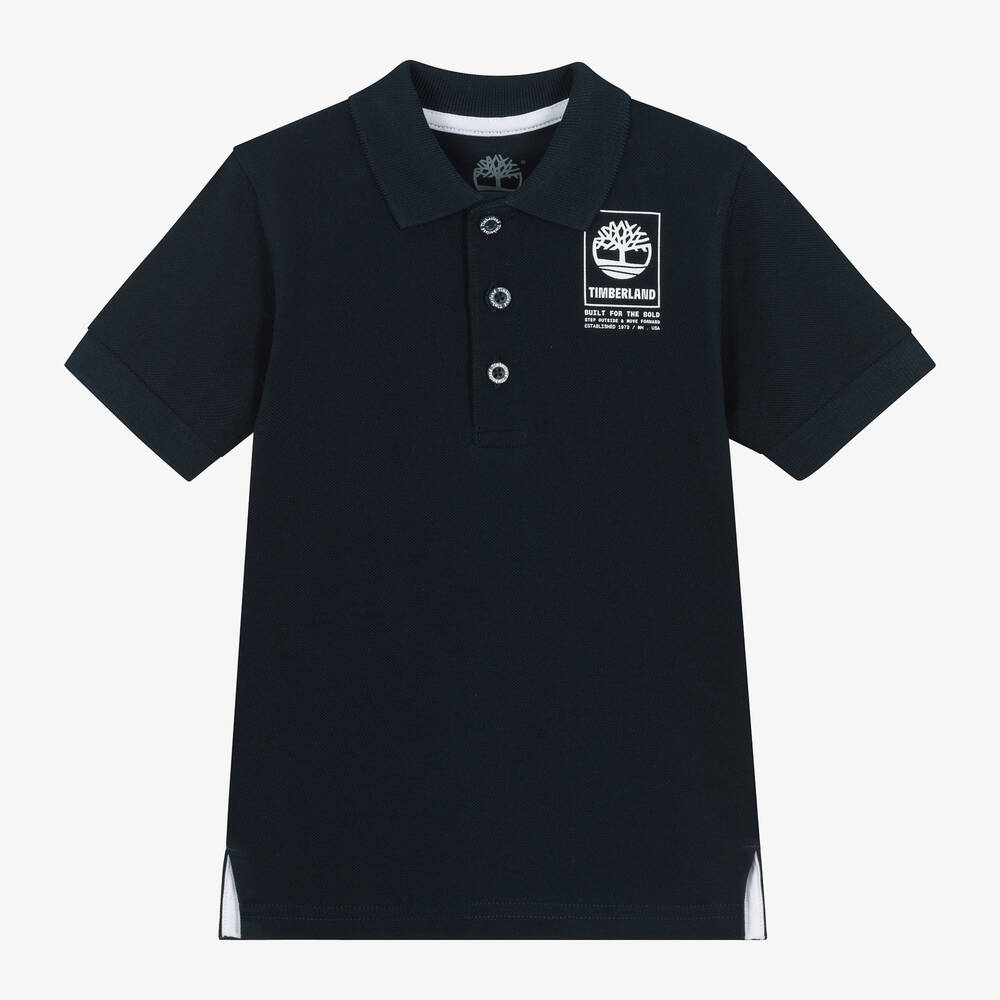 Timberland - Boys Navy Blue Organic Cotton Polo Shirt | Childrensalon
