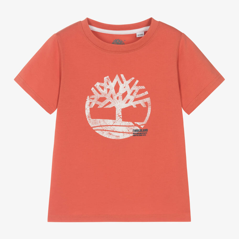 Timberland - تيشيرت قطن عضوي لون برتقالي للأولاد | Childrensalon