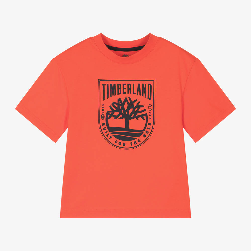 Timberland - تيشيرت قطن عضوي لون برتقالي للأولاد | Childrensalon