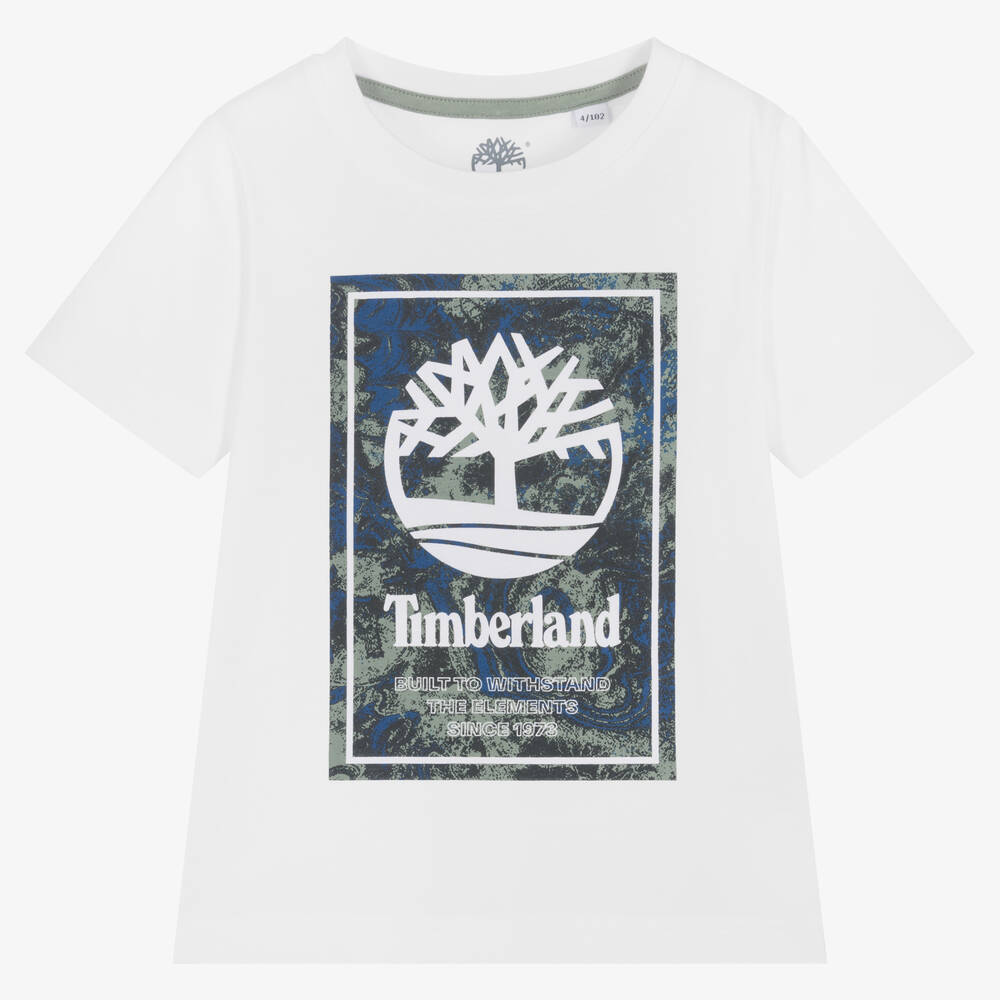 Timberland Kids' Boys White Cotton Logo T-shirt