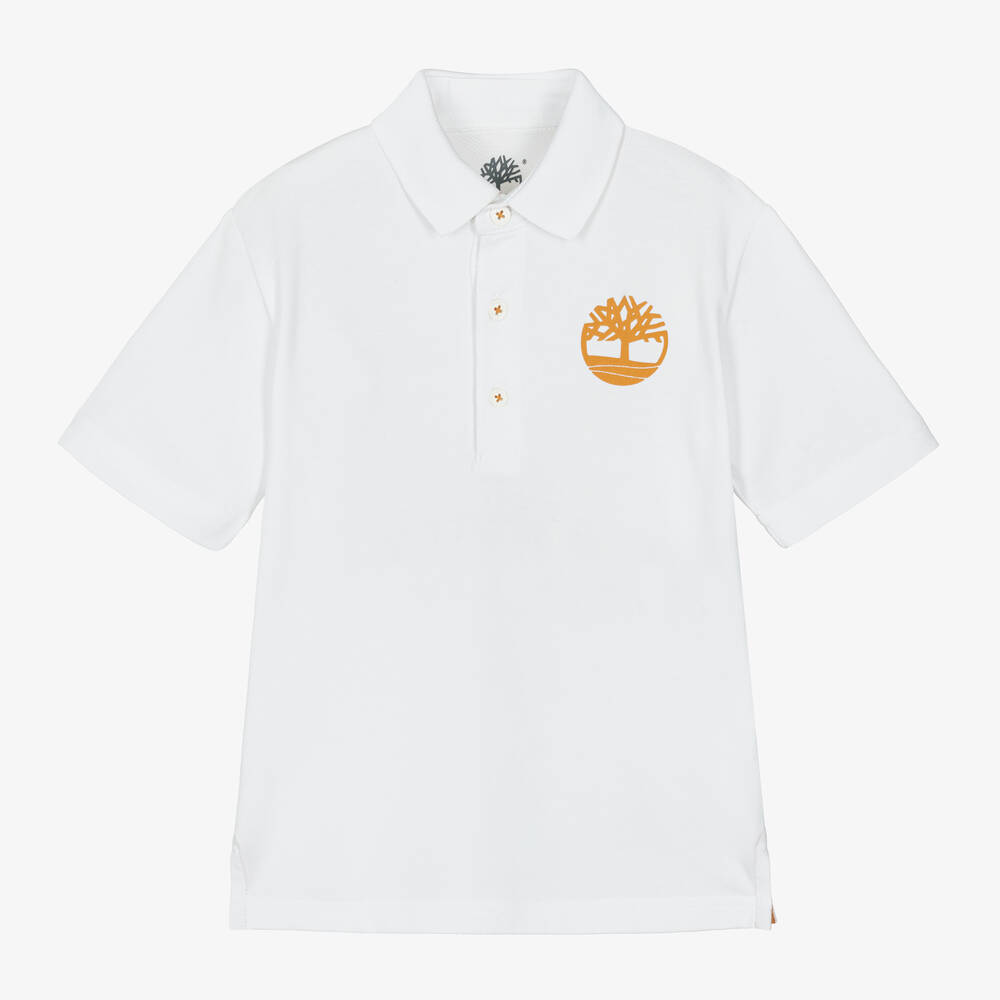 Timberland - Boys White Cotton Polo Shirt | Childrensalon