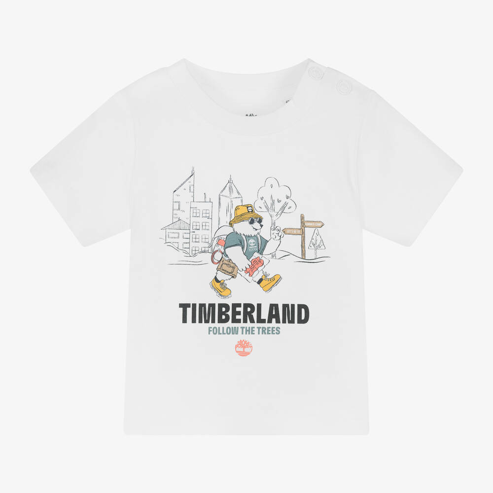 Timberland - تيشيرت أطفال ولادي قطن عضوي جيرسي لون أبيض | Childrensalon