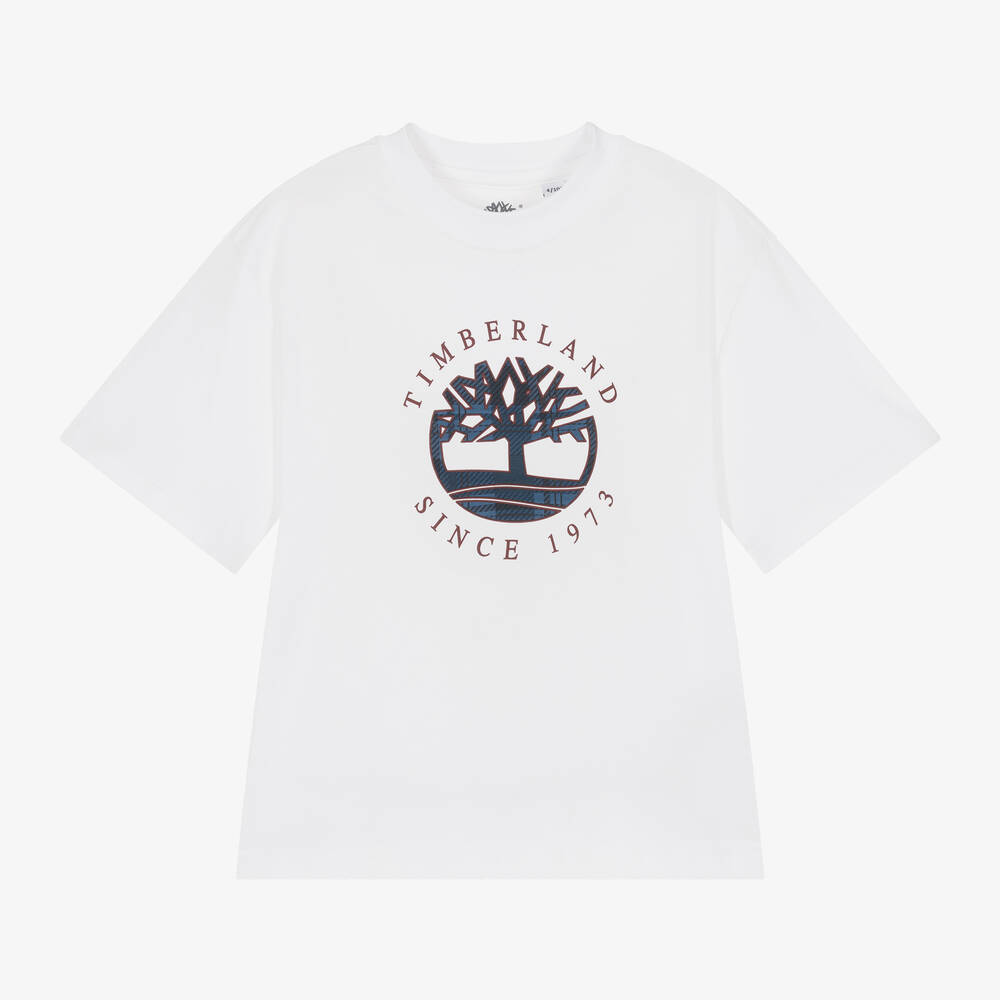 Timberland - Boys White Cotton T-Shirt | Childrensalon