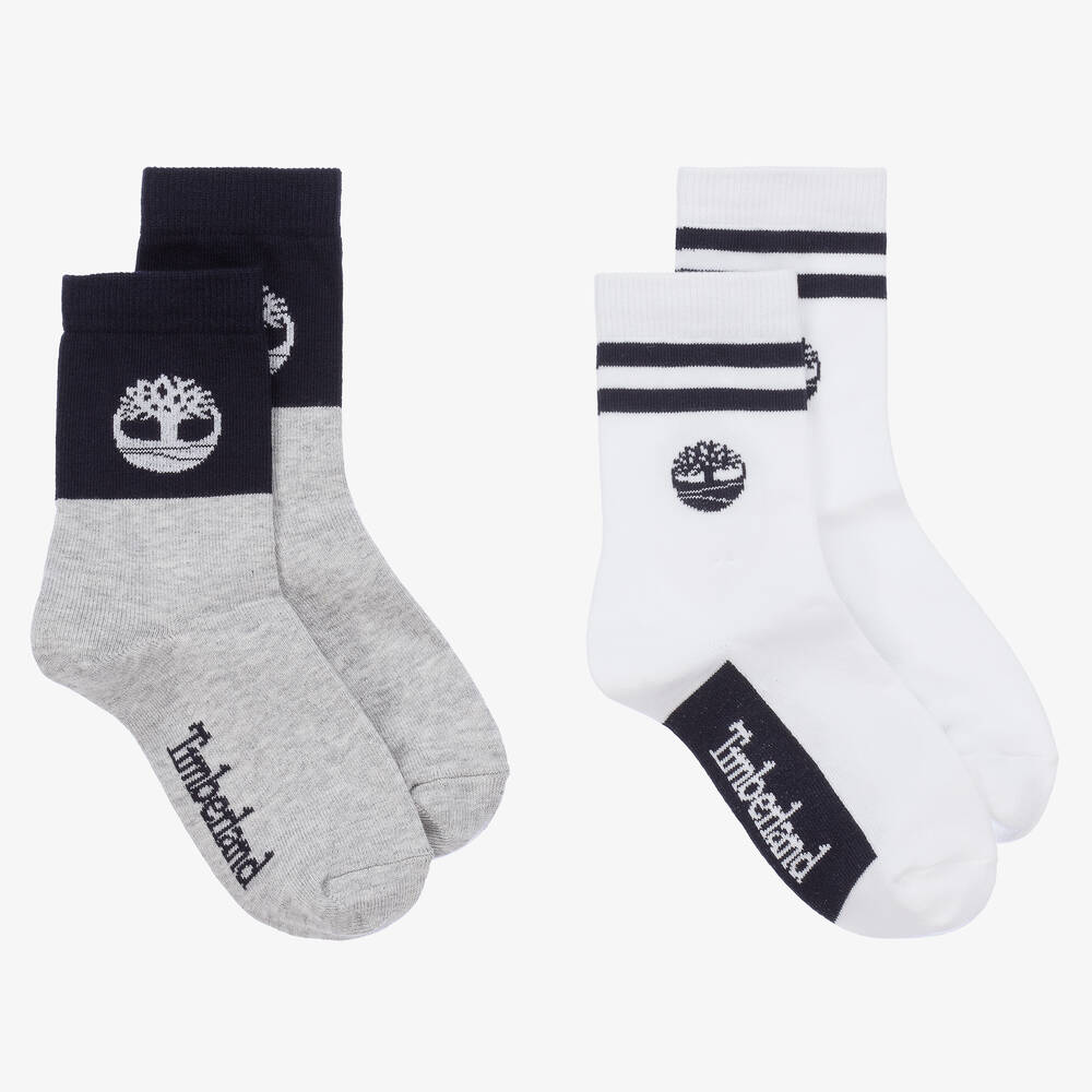 Timberland - Boys White & Grey Cotton Socks (2 Pack) | Childrensalon
