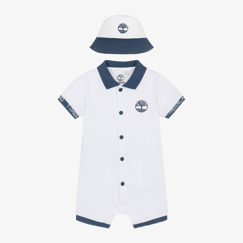Timberland - Boys White Organic Cotton Babysuit Set | Childrensalon