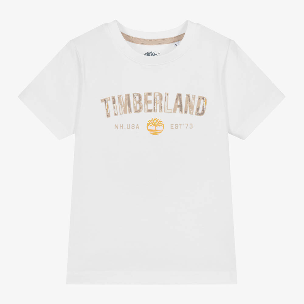 Timberland - تيشيرت قطن عضوي لون أبيض للأولاد | Childrensalon