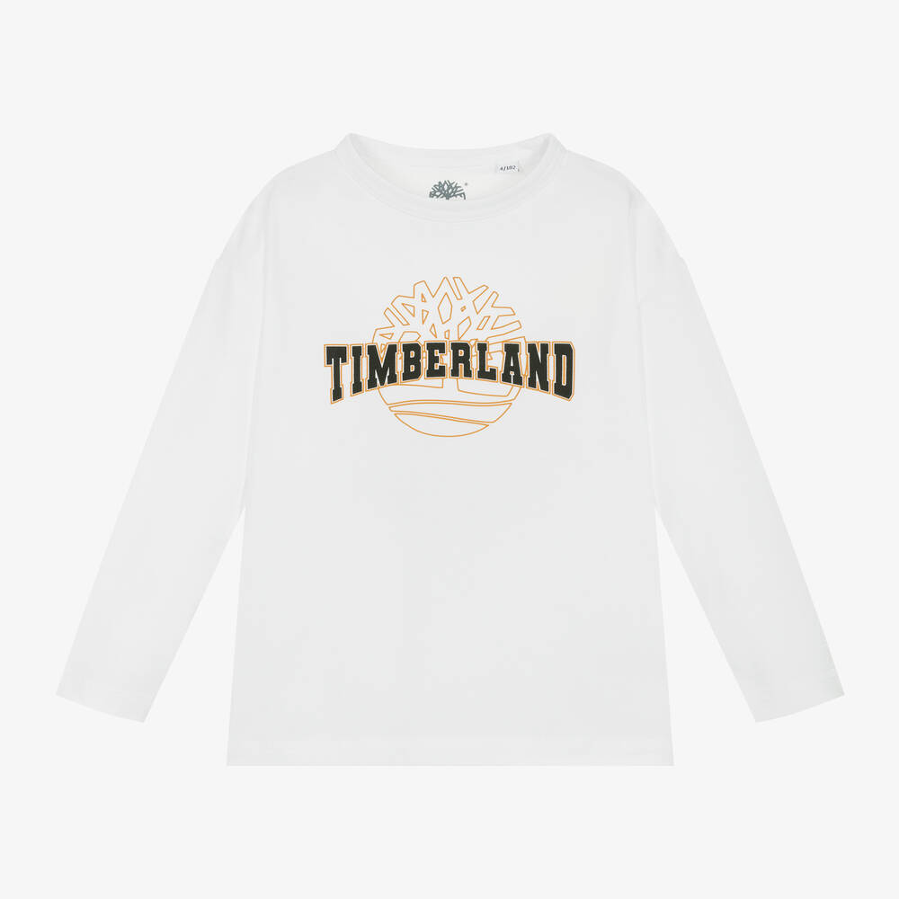 Timberland - توب قطن عضوي لون أبيض للأولاد | Childrensalon