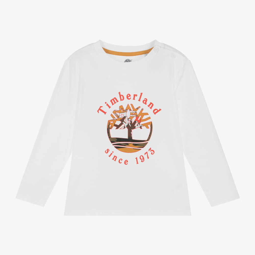 Timberland - Boys White Organic Cotton Top | Childrensalon