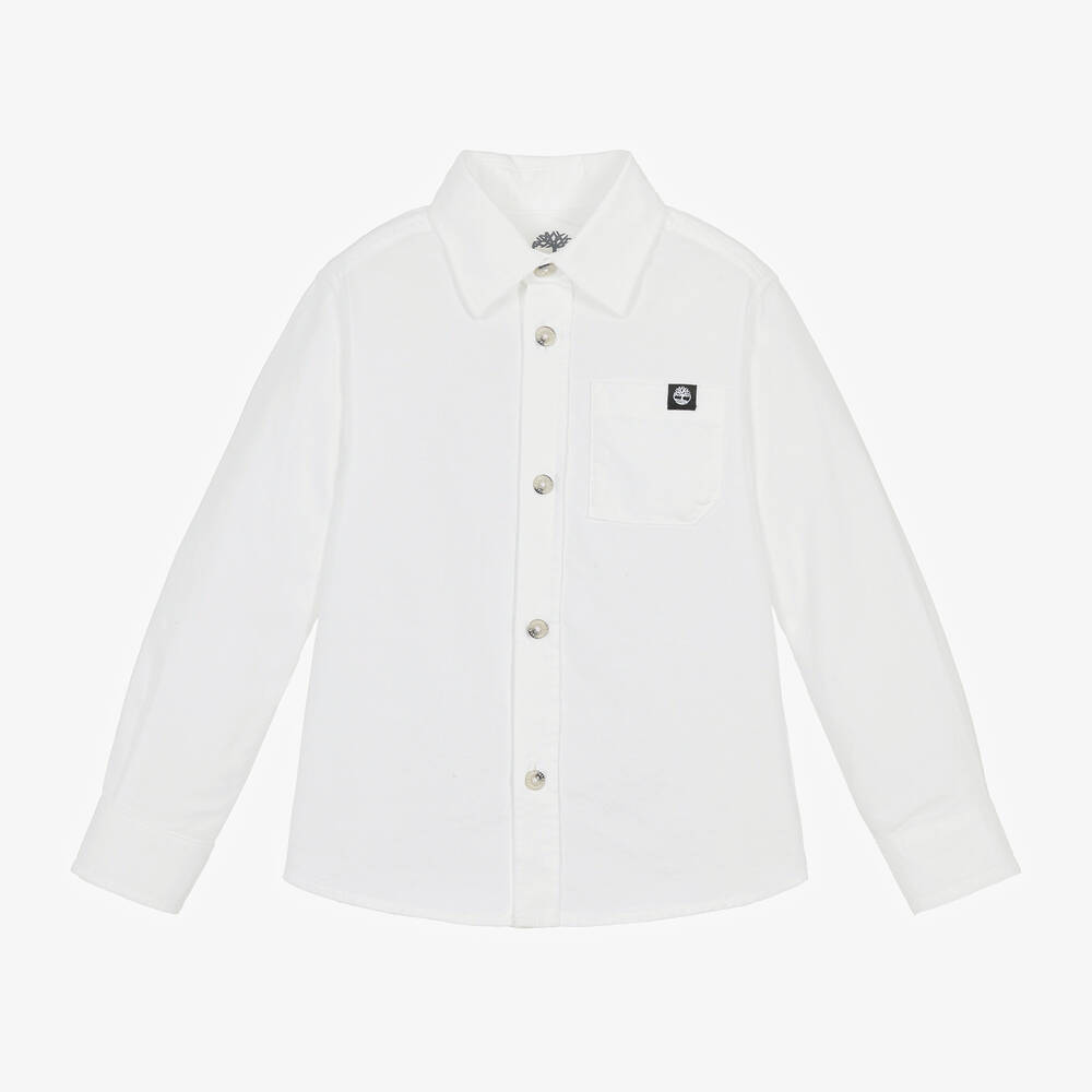 Timberland - قميص أطفال ولادي قطن أكسفورد لون أبيض | Childrensalon