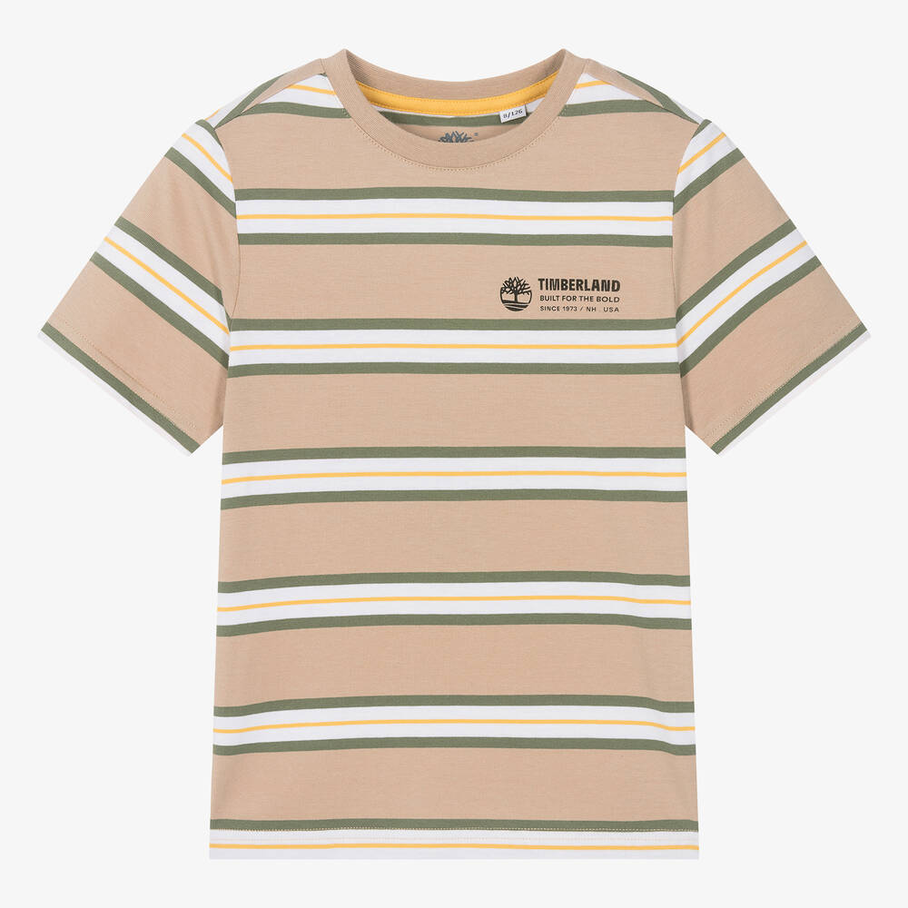 Timberland - Teen Boys Beige Stripe Cotton T-Shirt | Childrensalon