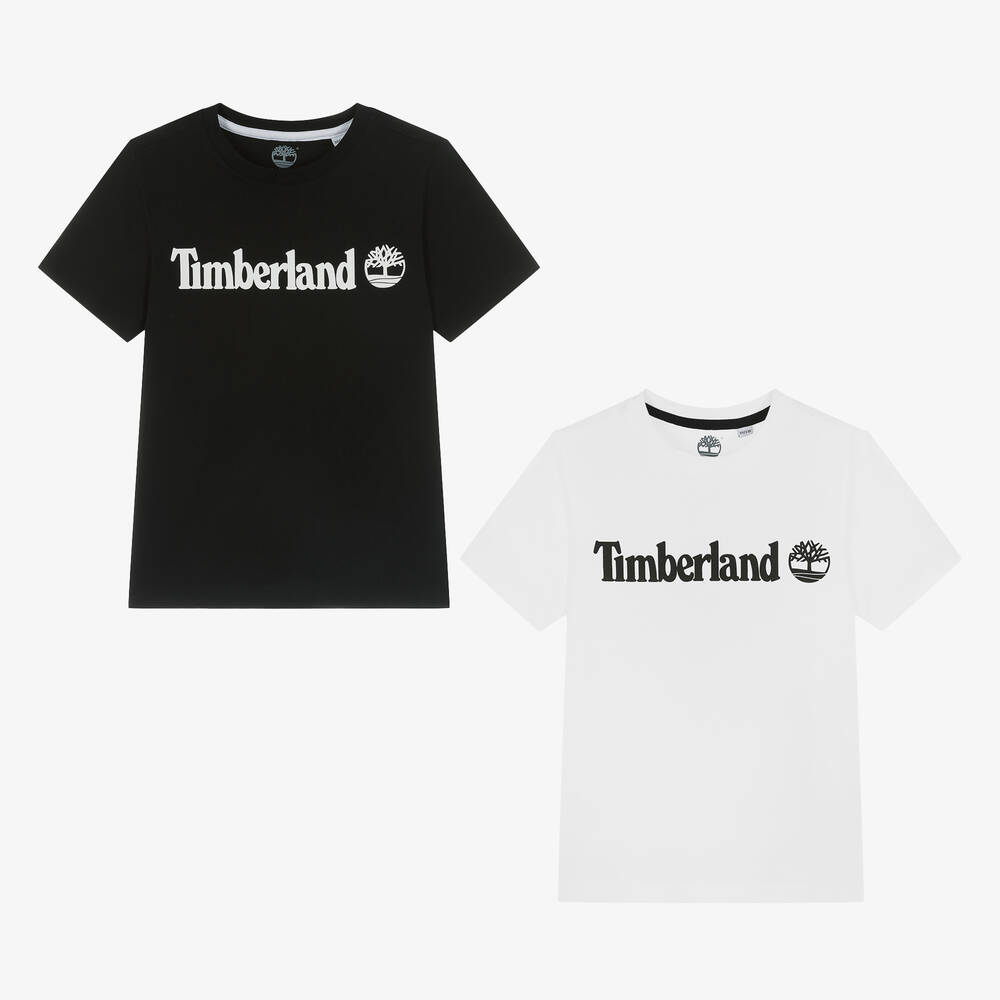Timberland - Teen Boys Black & White Cotton T-Shirts (2 Pack) | Childrensalon