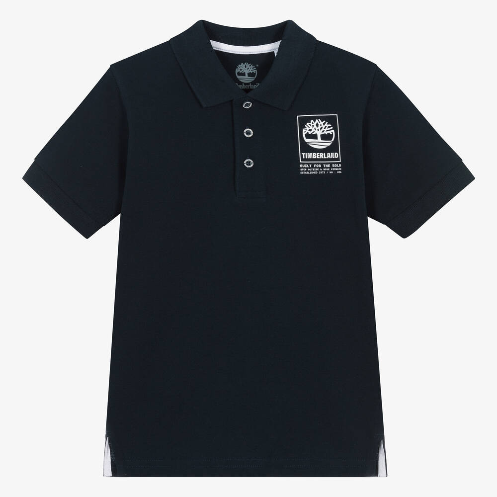 Timberland - Teen Boys Blue Organic Cotton Polo Shirt | Childrensalon