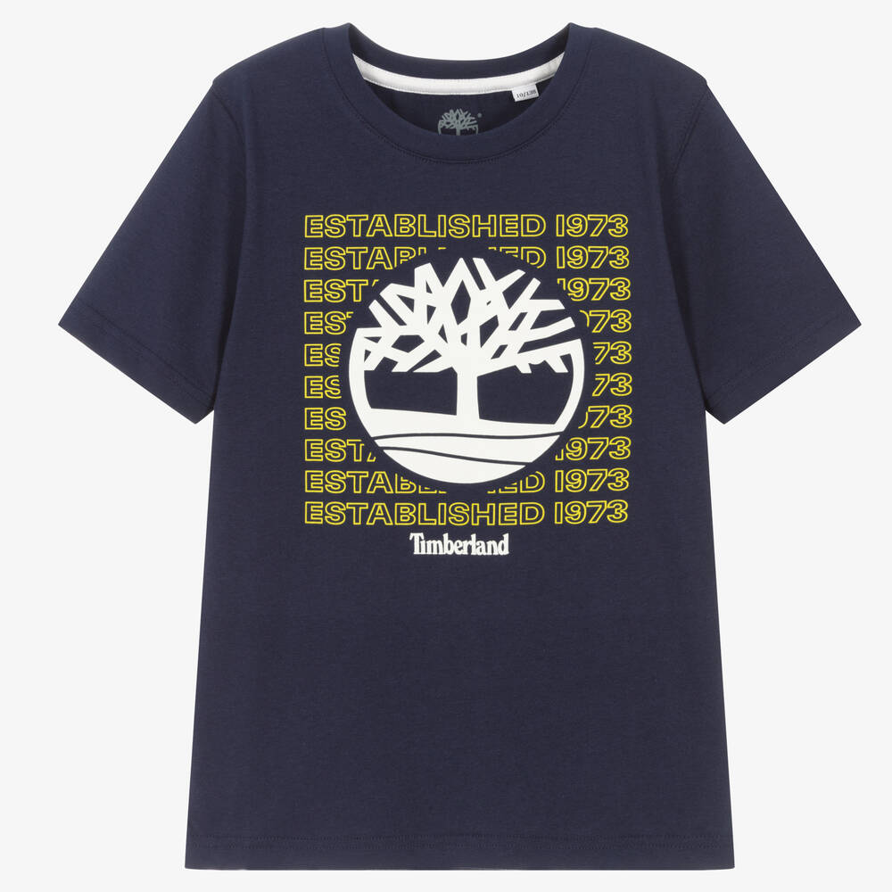 Timberland Teen Boys Navy Blue Cotton Logo T-shirt
