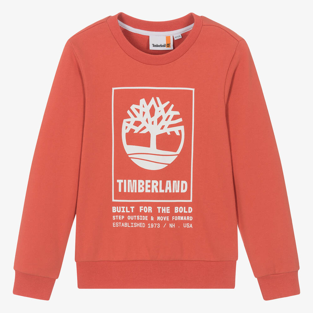 Timberland - سويتشيرت قطن عضوي جيرسي لون برتقالي للمراهقين | Childrensalon