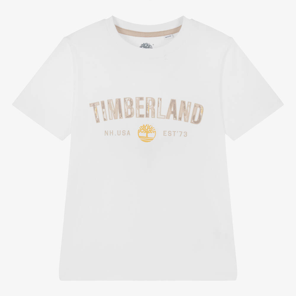 Timberland - تيشيرت قطن عضوي لون أبيض للمراهقين | Childrensalon