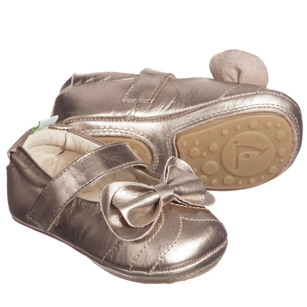 Tip Toey Joey - حذاء جلد لون ذهبي معدني مزين بفيونكة | Childrensalon