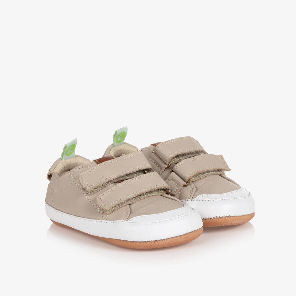 Tip Toey Joey - Beige Leather Baby Trainers | Childrensalon