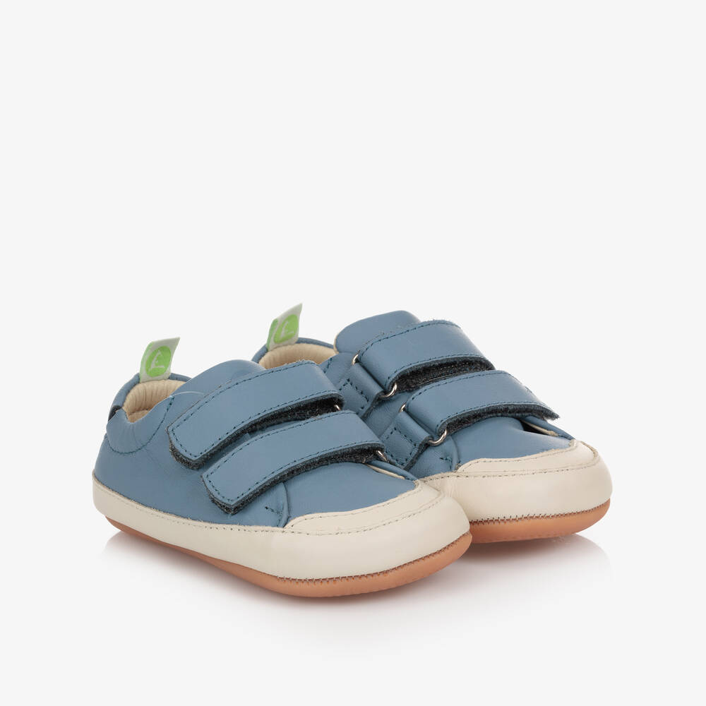 Tip Toey Joey - Blue Leather Baby Trainers   | Childrensalon