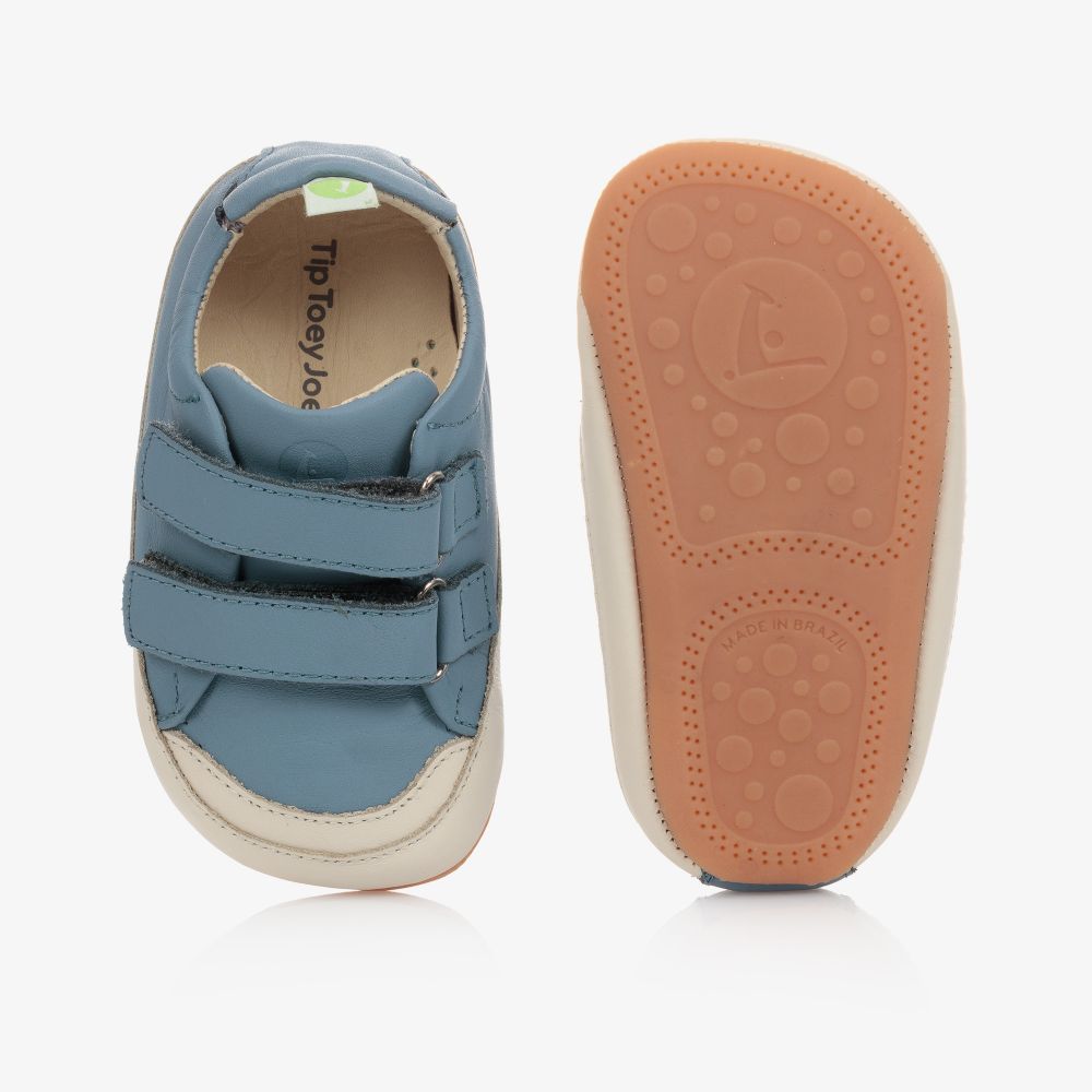 Tip Toey Joey - Blue Leather Baby Trainers | Childrensalon
