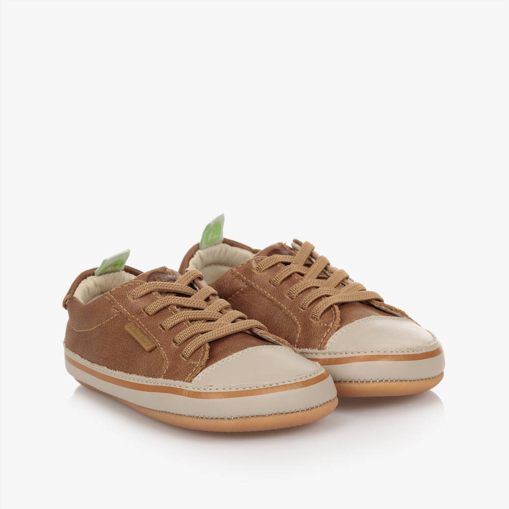 Tip Toey Joey - Brown Leather Baby Trainers | Childrensalon
