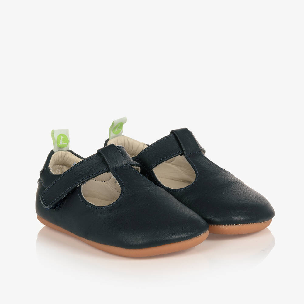 Tip Toey Joey - Navy Blue Leather Baby Shoes  | Childrensalon