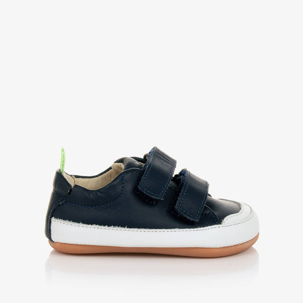 Tip Toey Joey - Navy Blue Leather Baby Trainers | Childrensalon