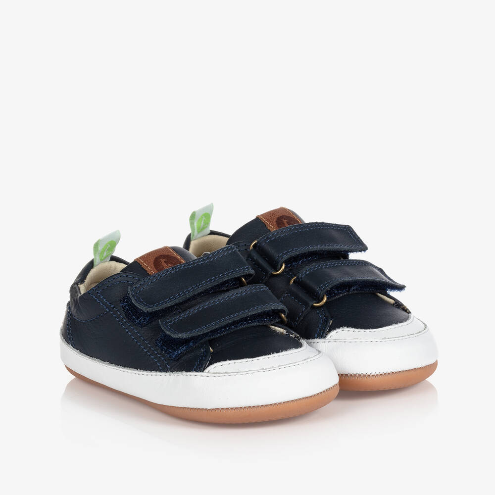 Tip Toey Joey - Navy Blue Leather Baby Trainers | Childrensalon