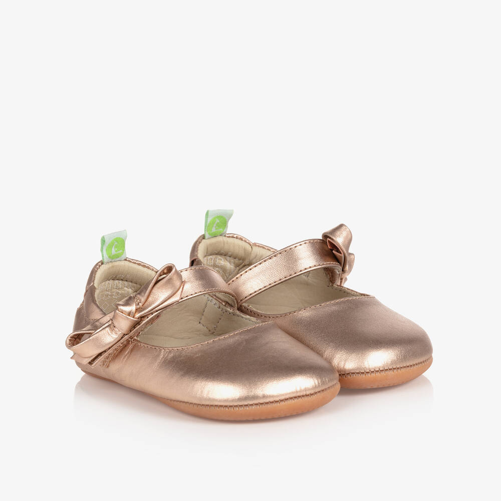 Tip Toey Joey - Золотисто-розовые кожаные туфли для малышки | Childrensalon