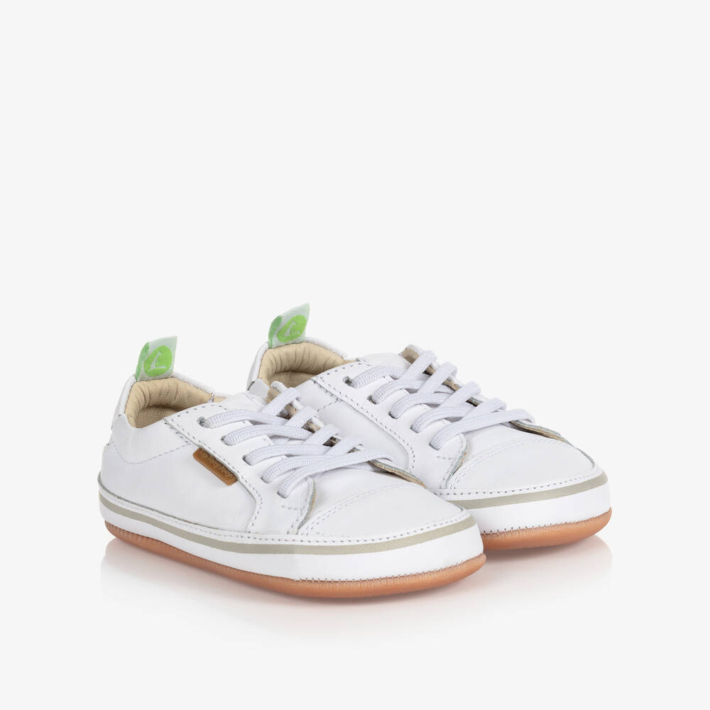 Tip Toey Joey - White Leather Baby Trainers | Childrensalon