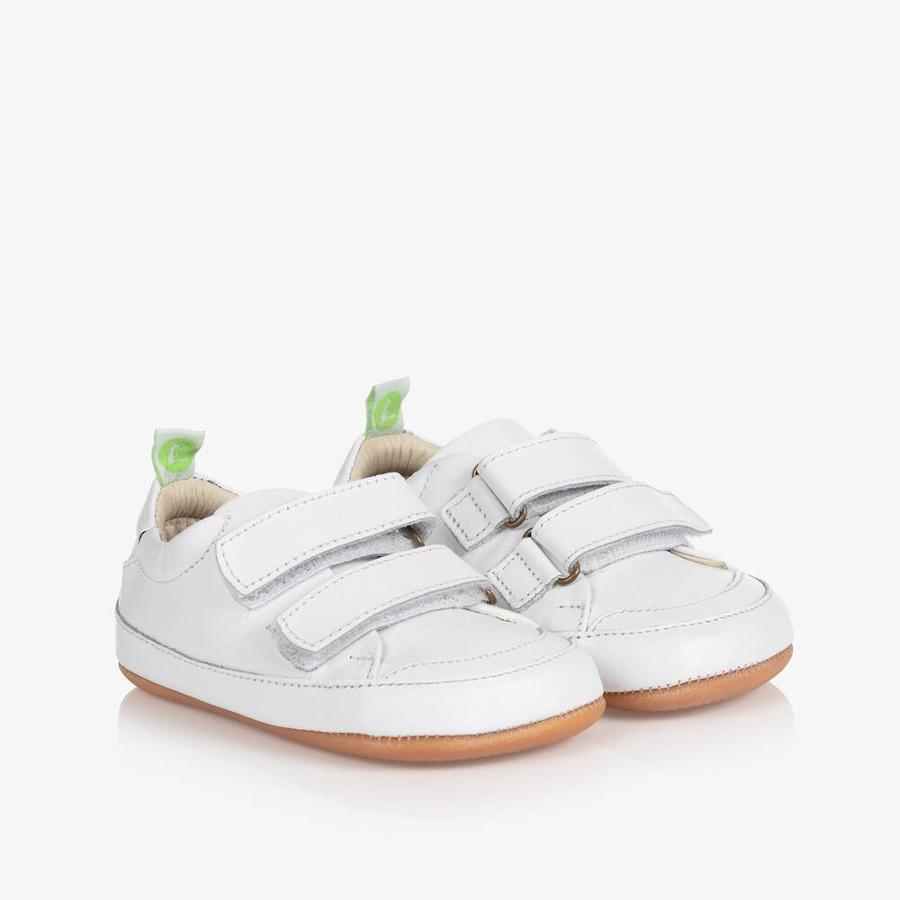 Tip Toey Joey - White Leather Baby Trainers | Childrensalon