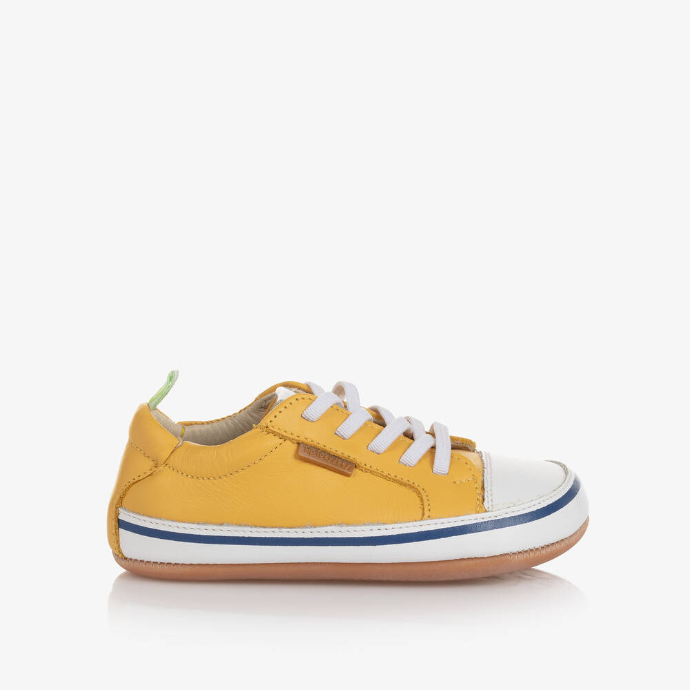 Tip Toey Joey - Yellow Leather Baby Trainers | Childrensalon
