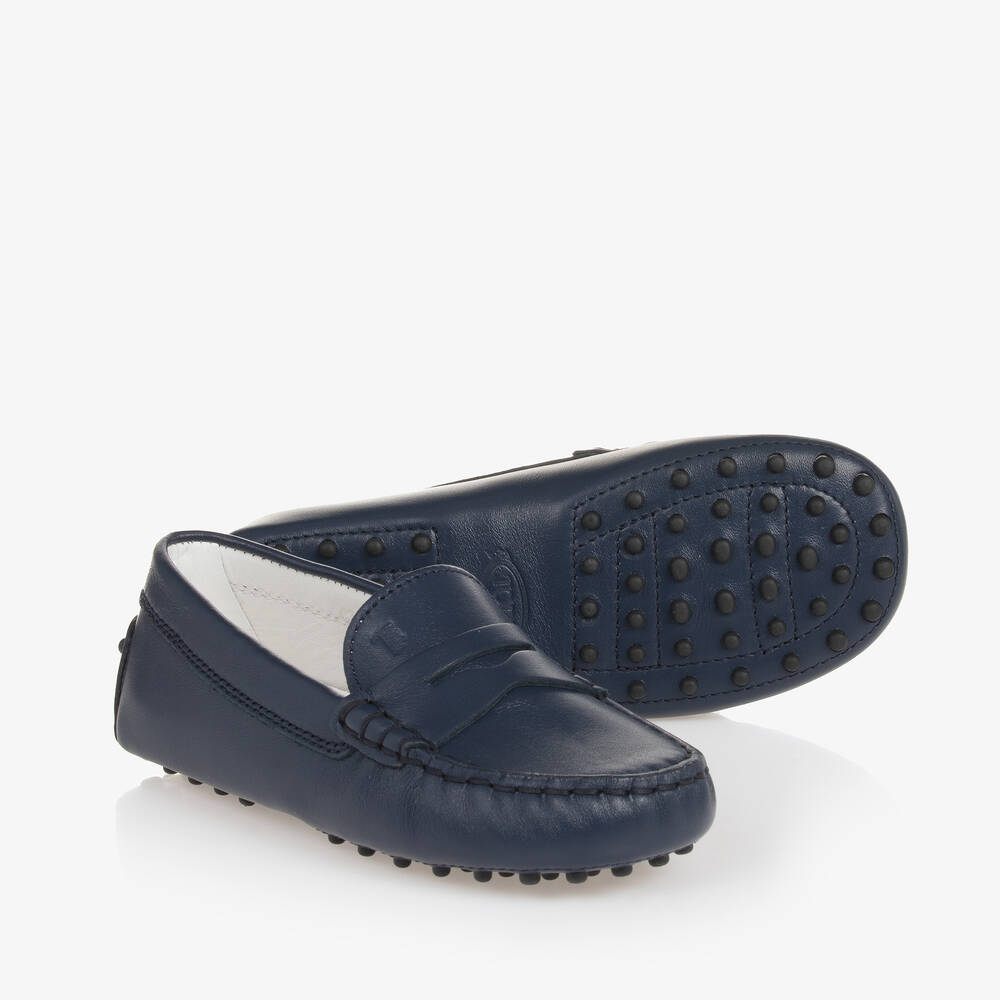 Shop Tod's Baby Boys Blue Leather Moccasin Shoes