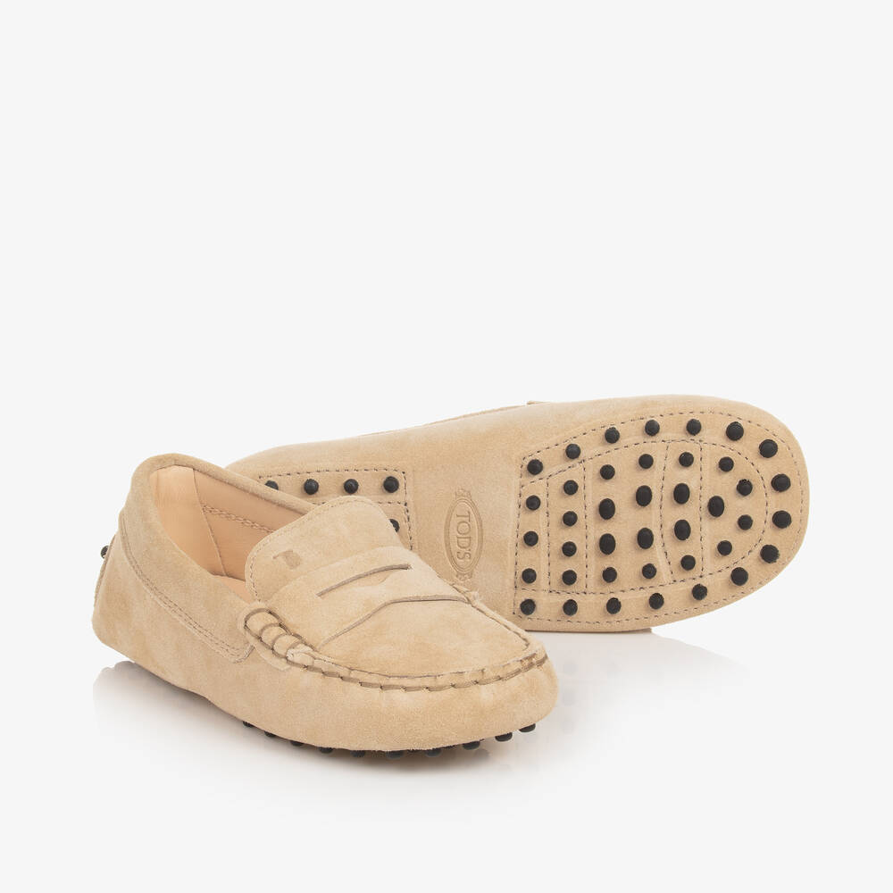 Tod's - حذاء موكاسين جلد شامواه لون بيج للأطفال | Childrensalon