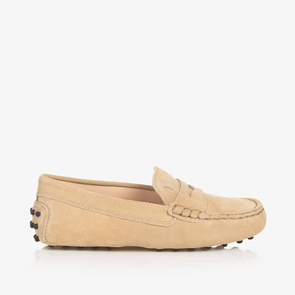 Tod's Babies' Beige Suede Leather Gommino Moccasins