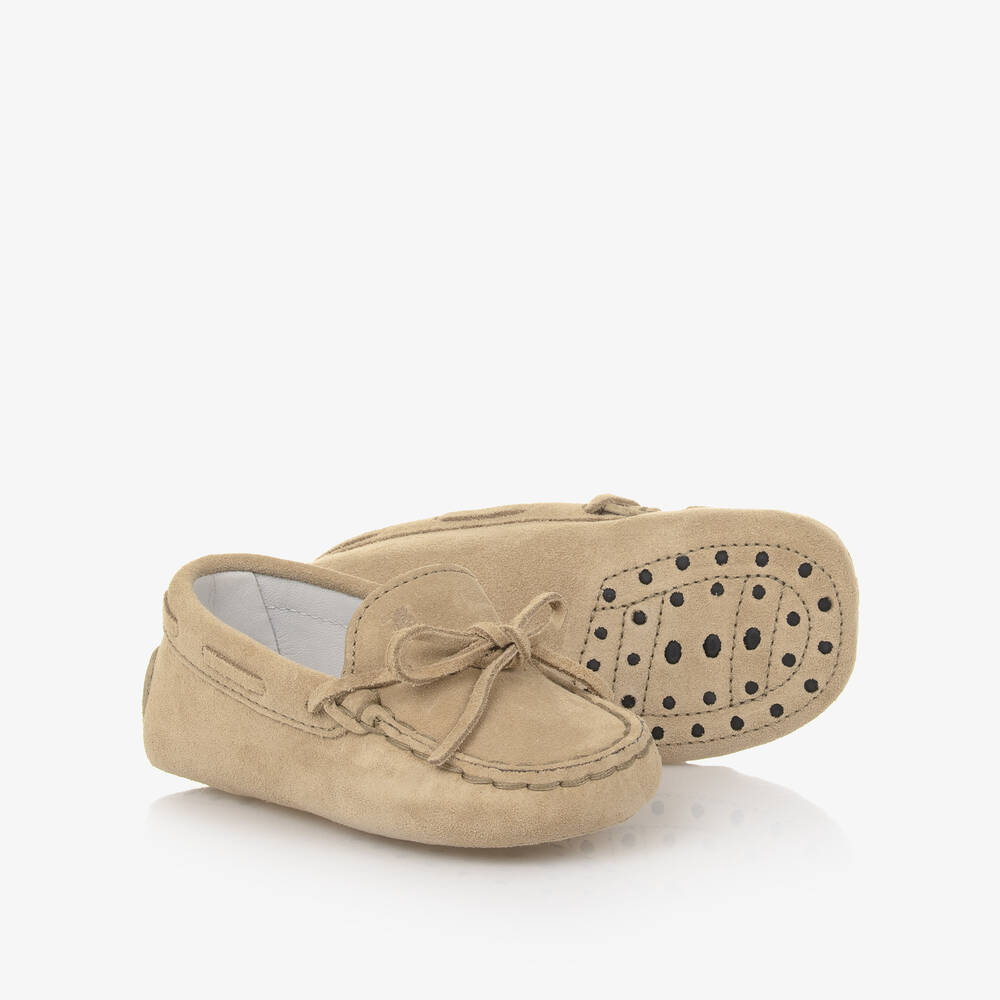 Tod's - Beige Suede Leather Pre-Walker Moccasins | Childrensalon