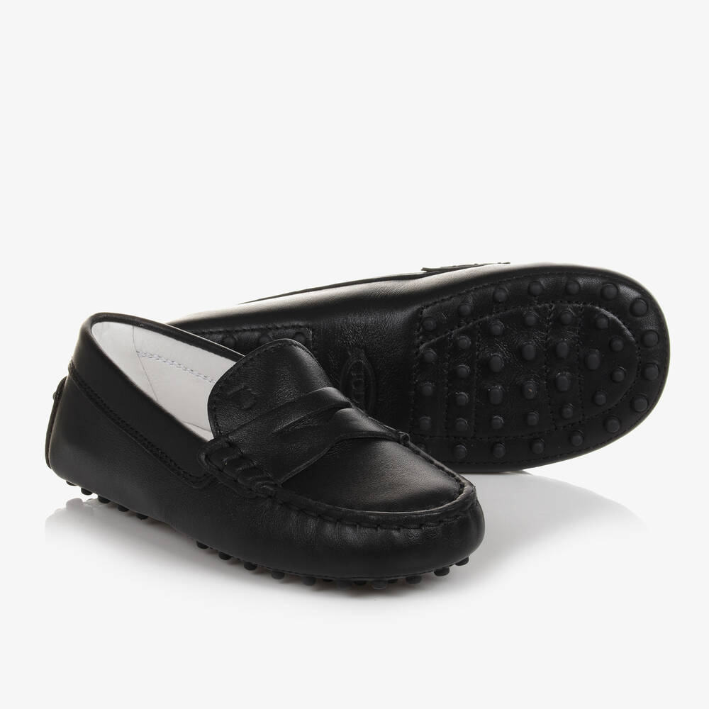 Tod's - Black Leather Gommino Moccasins | Childrensalon