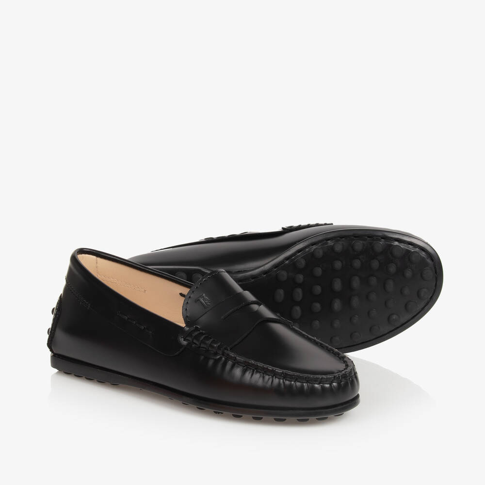 Shop Tod's Black Leather Moccasin Shoes