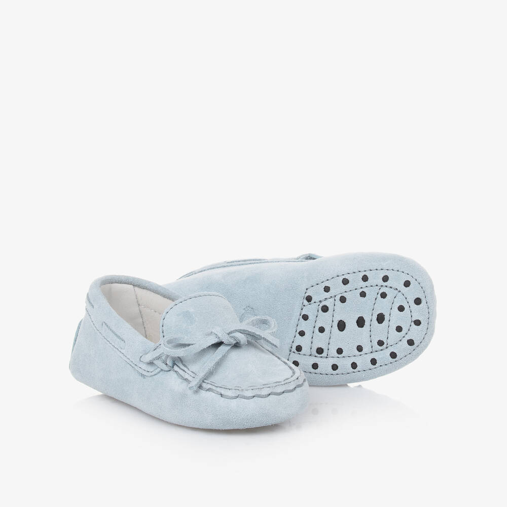 Tod's - Blue Suede Leather Pre-Walker Moccasins | Childrensalon