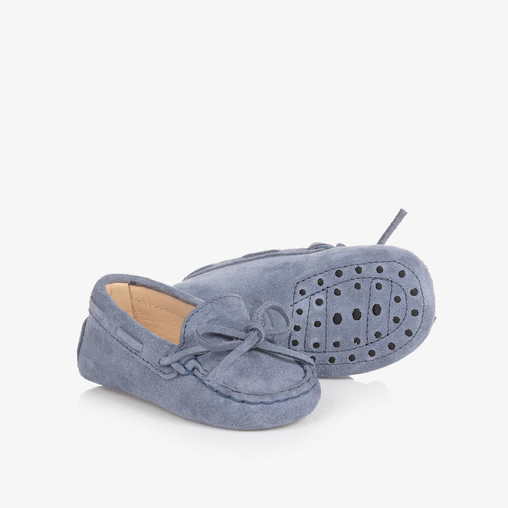 Tod's - Blue Suede Pre-Walker Moccasin Shoes | Childrensalon