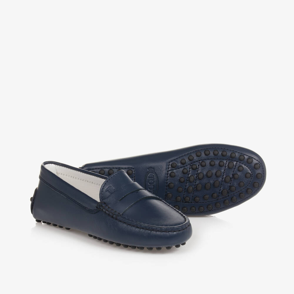 Tod's - Boys Blue Leather Moccasin Shoes | Childrensalon