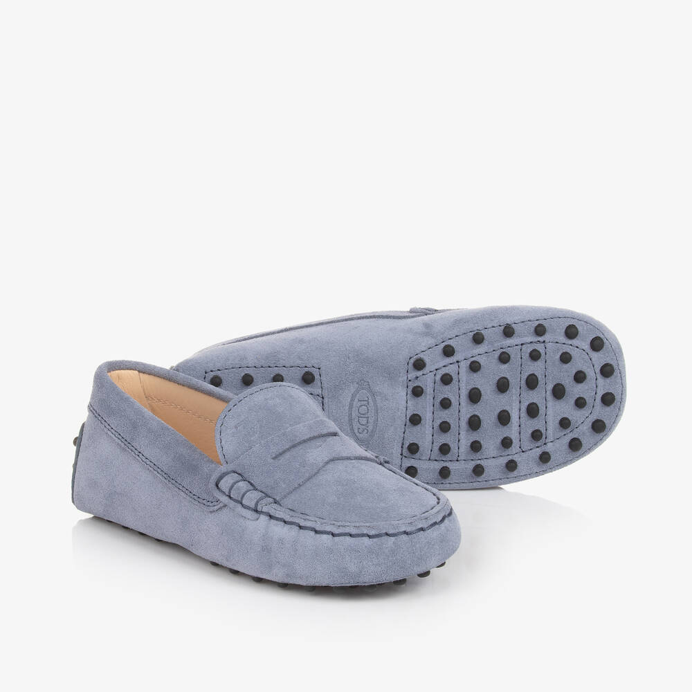 Tod's - حذاء موكاسين أطفال ولادي جلد شامواه لون أزرق | Childrensalon