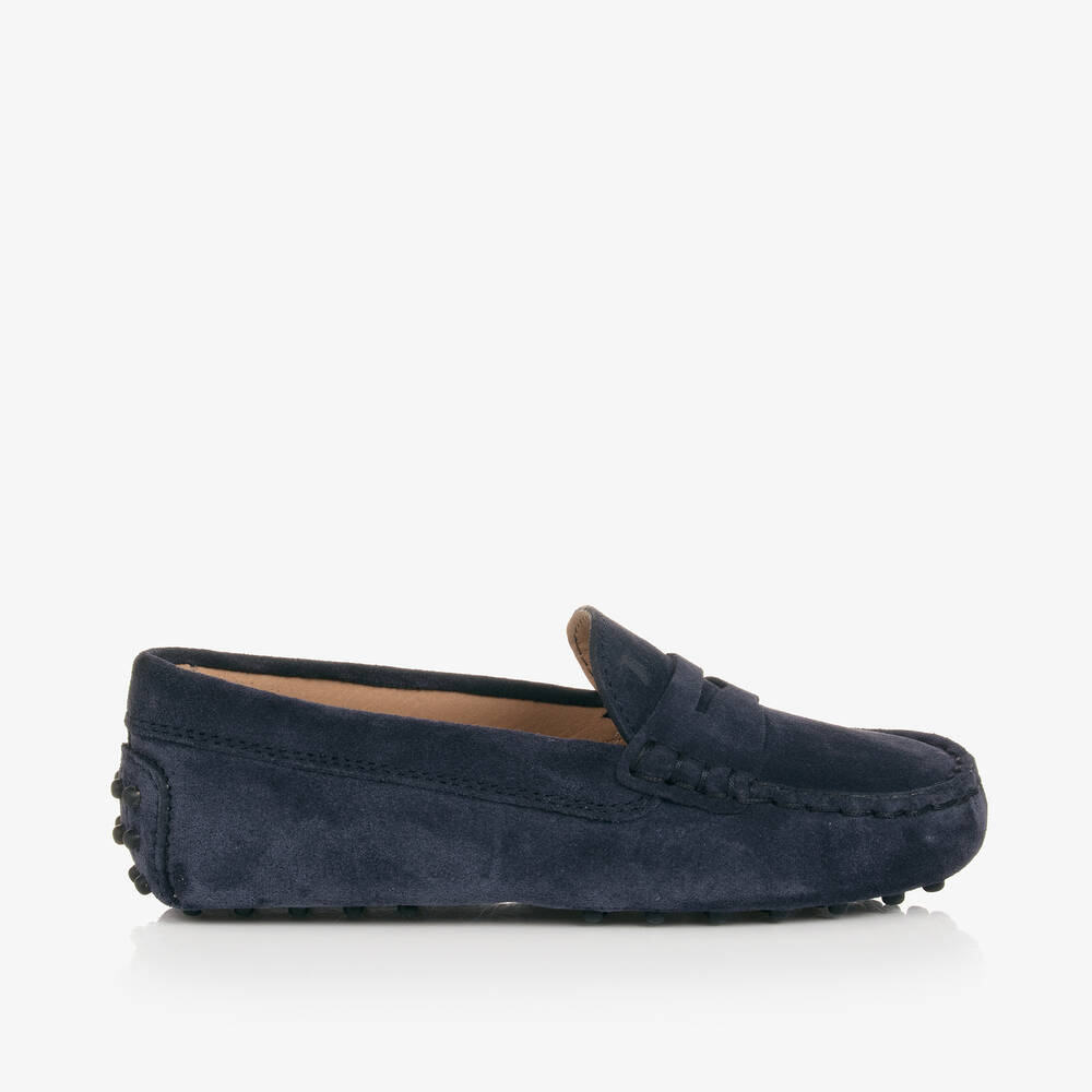 Tod's Babies' Boys Navy Blue Suede Leather Moccasins