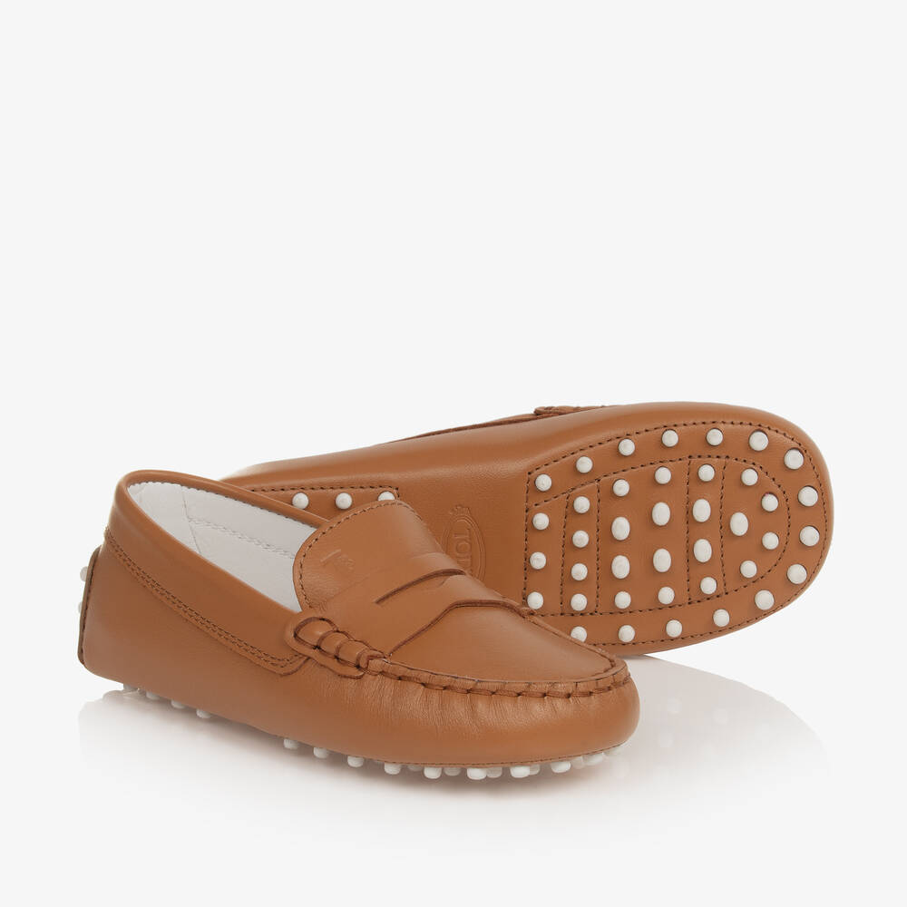 Shop Tod's Brown Leather Moccasin Shoes In Beige