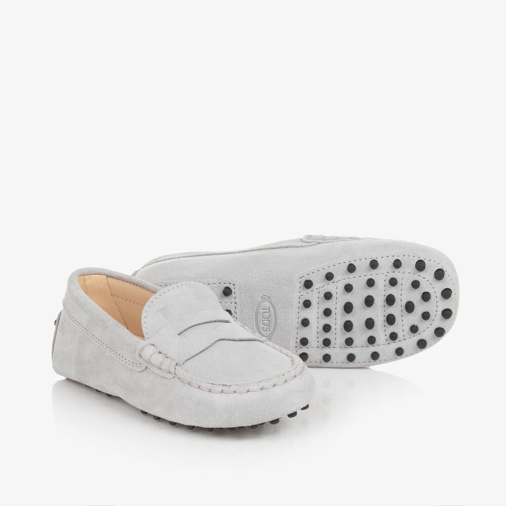 Tod's - Grey Suede Leather Gommino Moccasins | Childrensalon