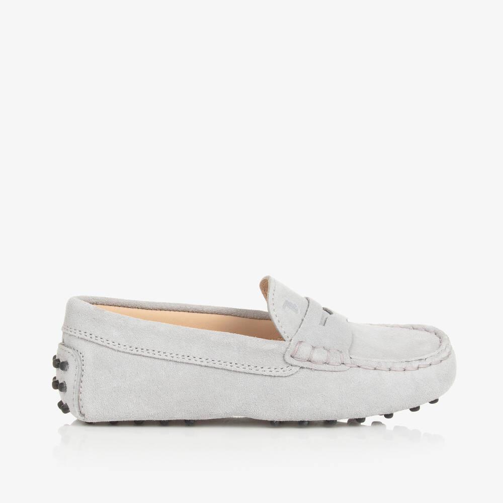 Tod's Babies' Grey Suede Leather Gommino Moccasins