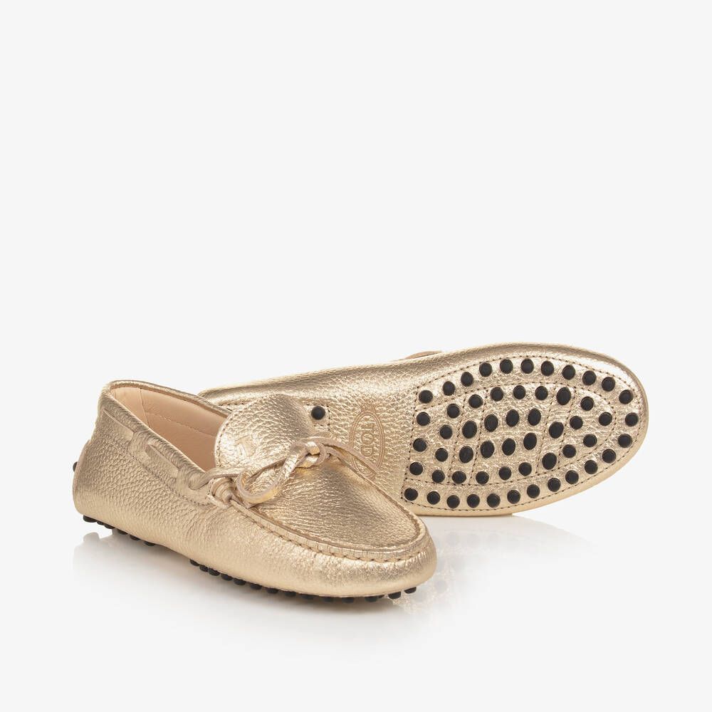 Tod's - حذاء موكاسين جلد لون ذهبي ميتاليك | Childrensalon