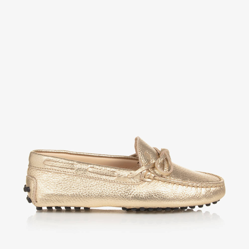 Tod's Metallic Gold Leather Gommino Moccasins